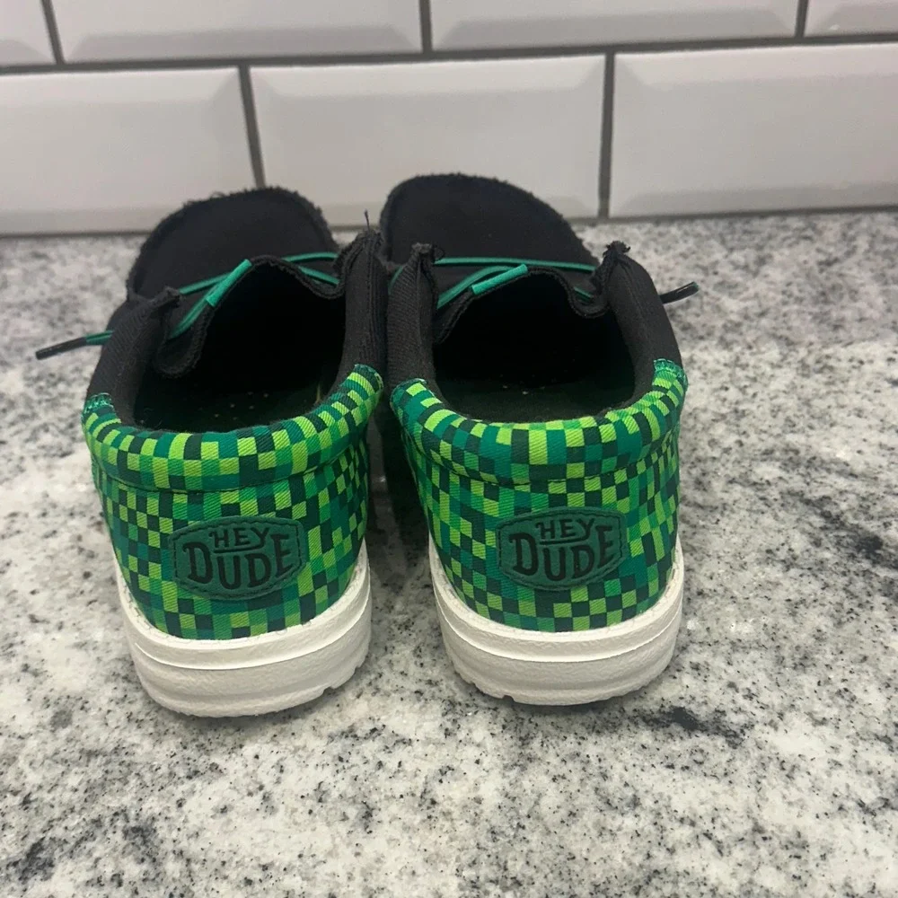 Hey Dude Kids J5 Wally Funky Gaming Black Green Checkered Slip On Loafers